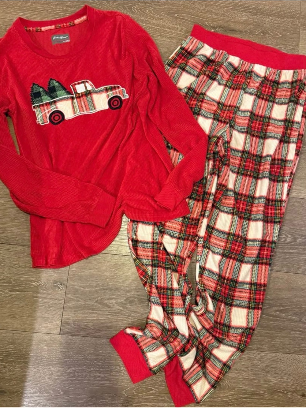 Eddie Bauer Red Holiday Truck Plaid Pajama Set
